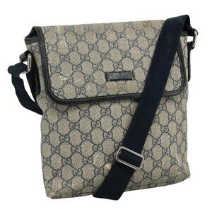 Authentic GUCCI GG Supreme Shoulder Bag PVC Navy 223666